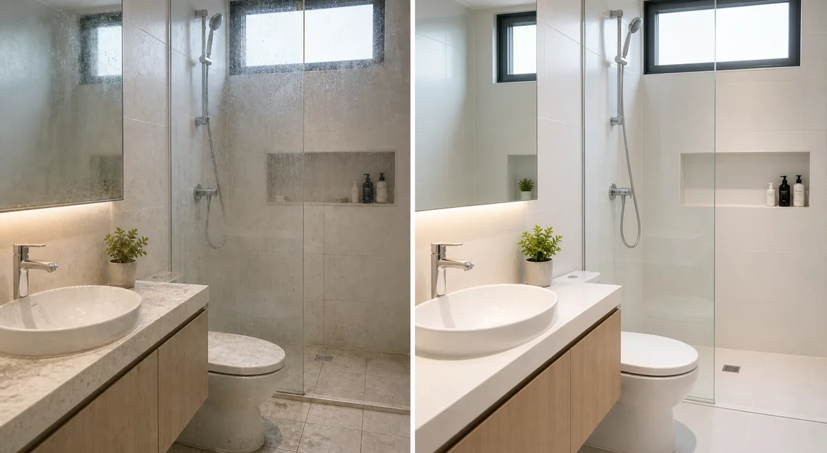 Before after pembersihan kamar mandi berkerak