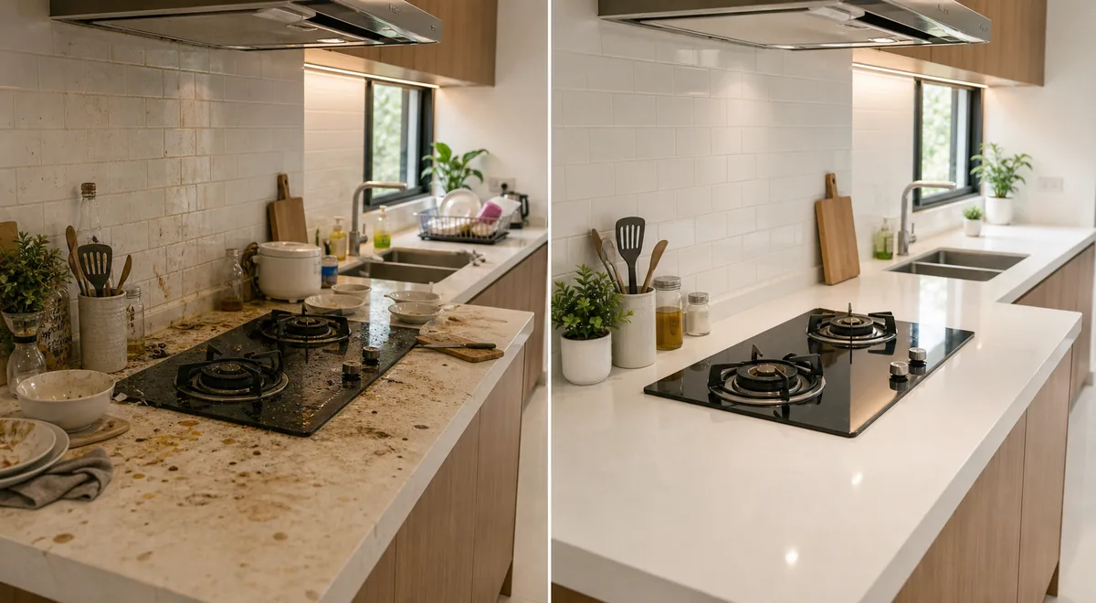 Before after pembersihan dapur berminyak