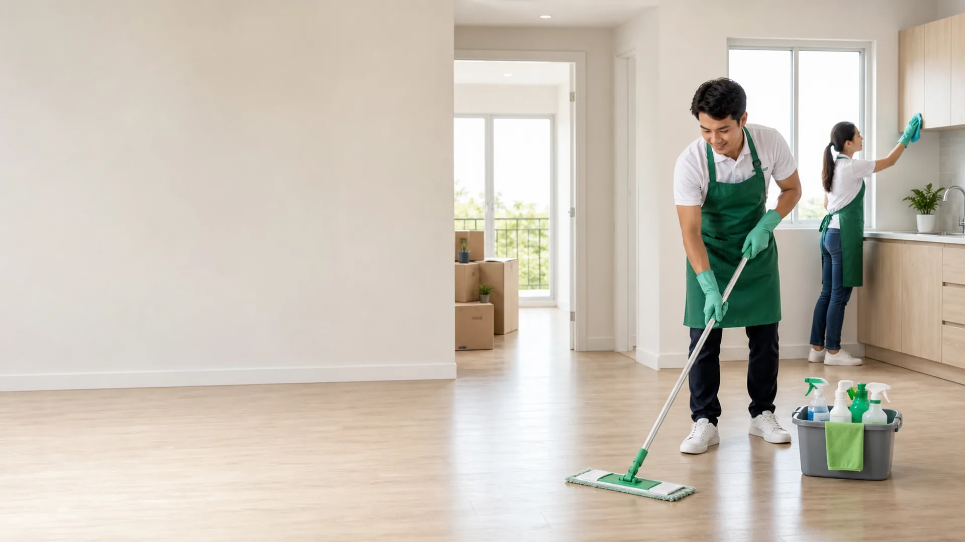 Tim cleaning menyiapkan apartemen kosong sebelum move in